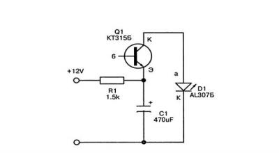 Een simpele knipperlicht op één transistor